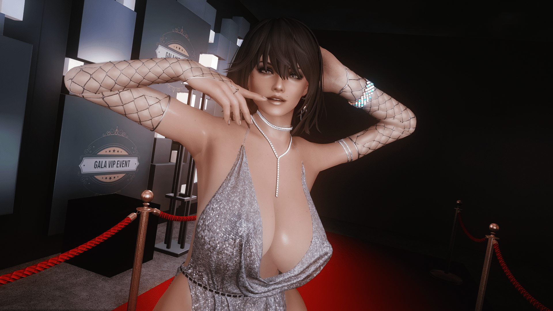 Skyrim Sex Art - dress, short hair, female, arms up, big breasts, beauty mark file 866261fbbd11443fc6ab517507a1a1aa