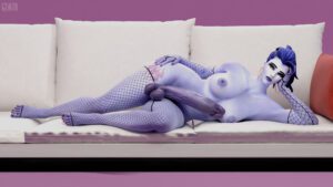 Overwatch Sex Art - spread legs, smiling at viewer, huge cock, nipples, overwatch 2, blue hair, widowmaker file 8690da6c67c5ac2bde48615434174afd