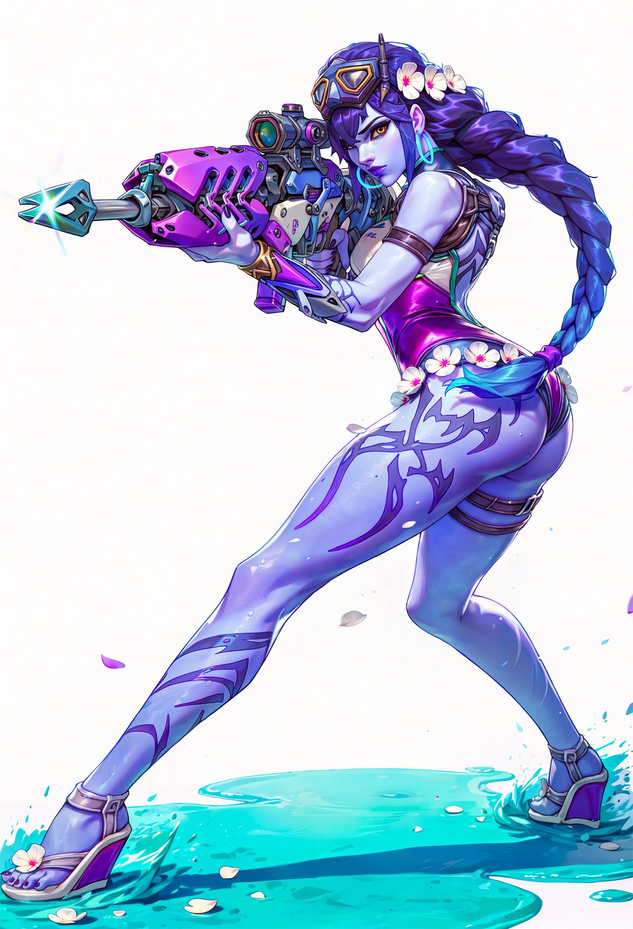 Widowmaker Xxx Art - widowmaker, hair ornament, blue hair, swimsuit, holding, smile file 917468ca27b714f2ee7d78529eef072c