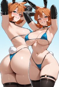 Kasumi Hentai - collarbone, smile, tail, thighs, fake tail, green eyes, solo file ad0bcb668f7662292a96186f67466e6c