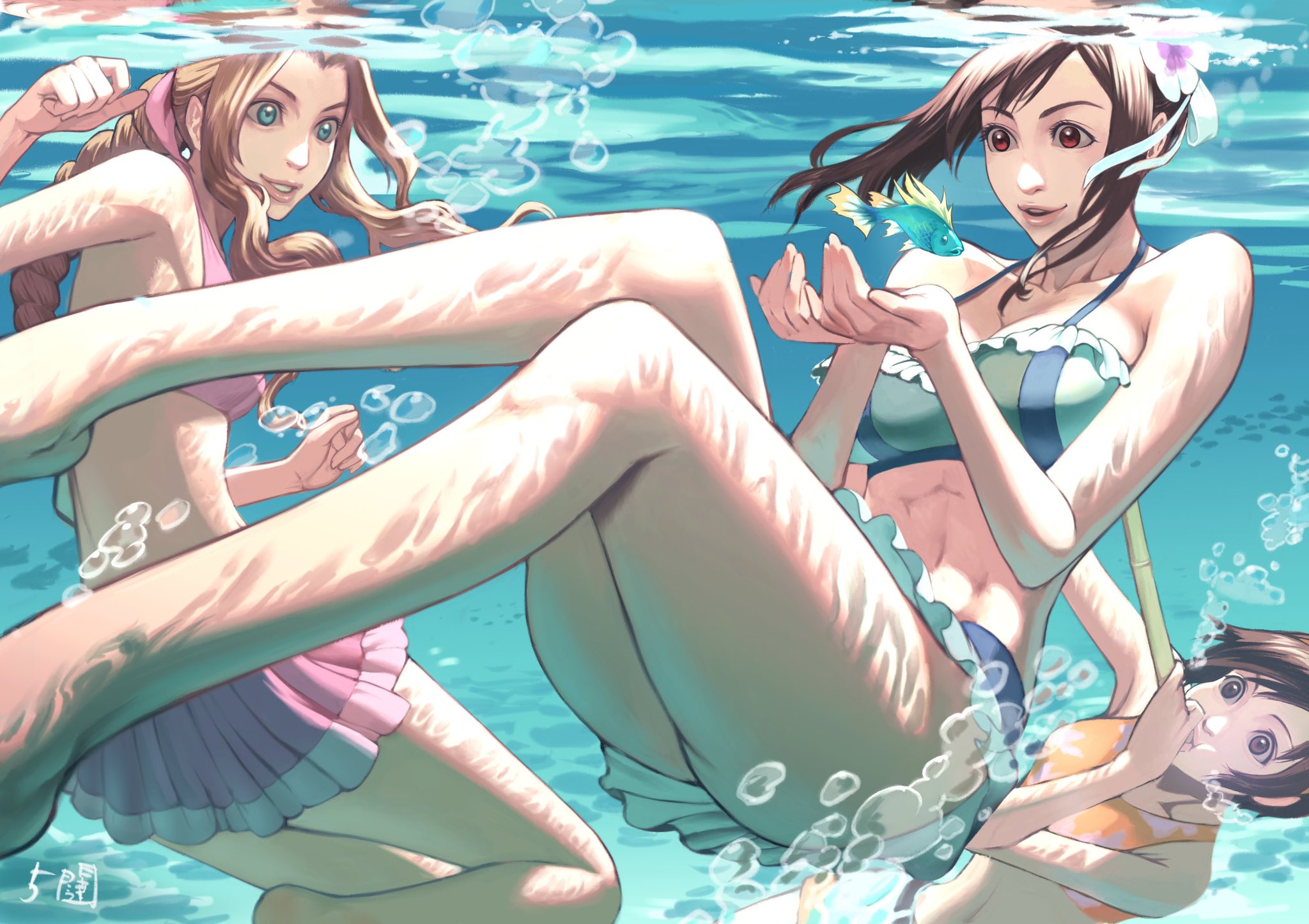 Final Fantasy Game Porn - pink skirt, final fantasy vii rebirth, brown eyes, fish, aerith gainsborough (pink mermaid), hibiscus, square enix file ad0ddd8823e5353358d61d5907ccfcf1