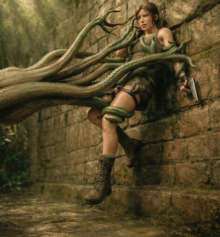 Tomb Raider Hentai - lara croft, gun, tentacle, breast grab file b4f67a0409eff3368c6f7a471b395e17
