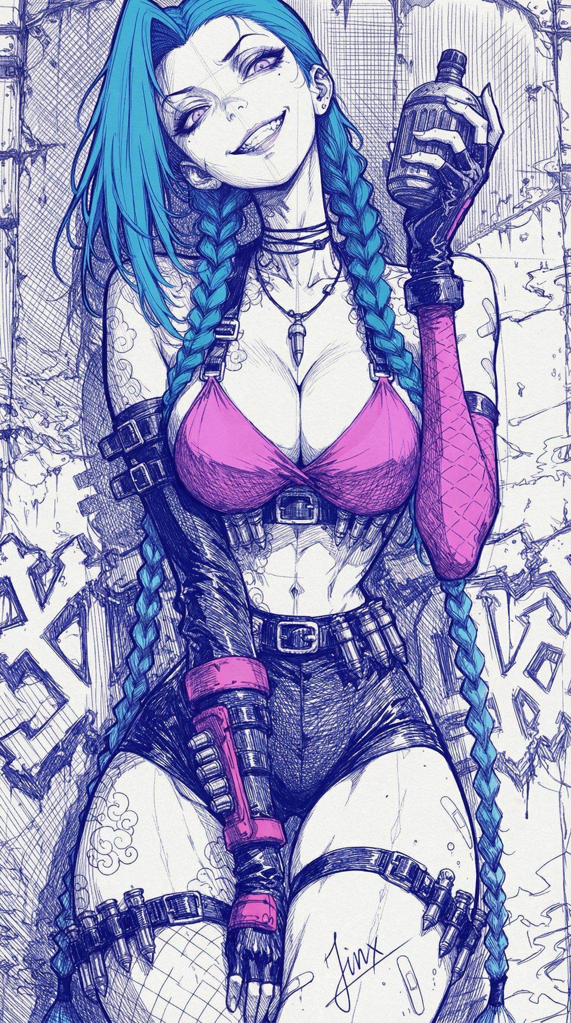 Jinx Porn Hentai - hand on thigh, necklace, breasts, hourglass figure, cleavage file d9281258df65ac7078b7587afb155d40