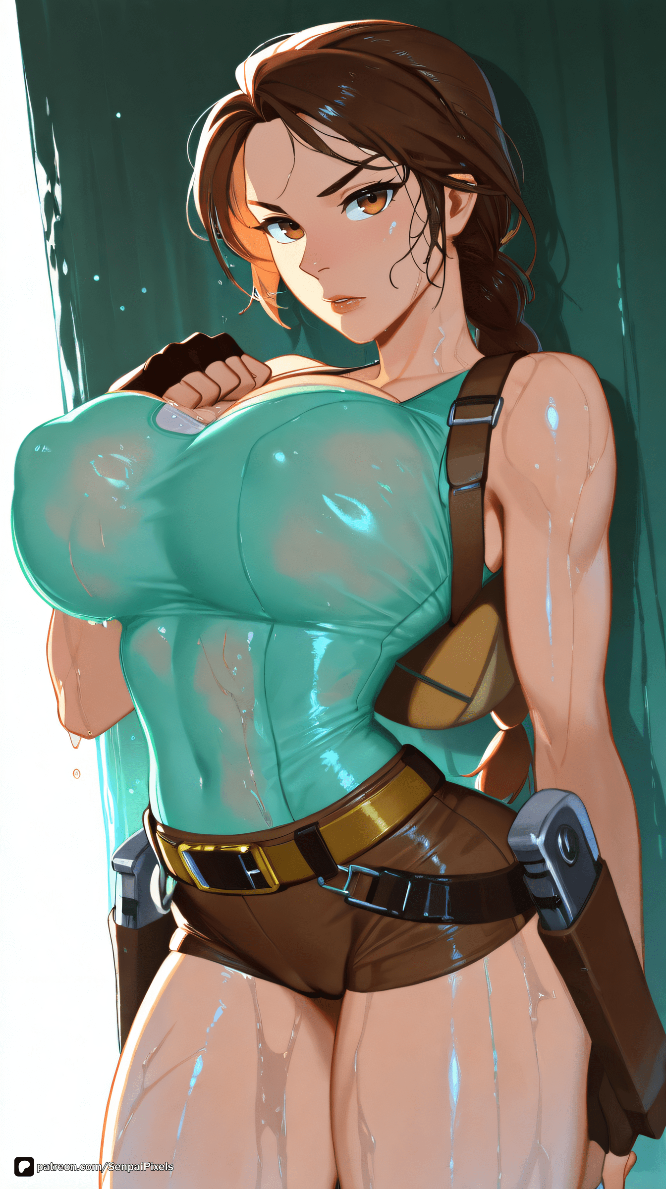 Tomb Raider Hentai Art - gun, patreon, thighs, questionable, fingerless gloves, covered nipples file de77e9683aa41121773273ee35371c7b