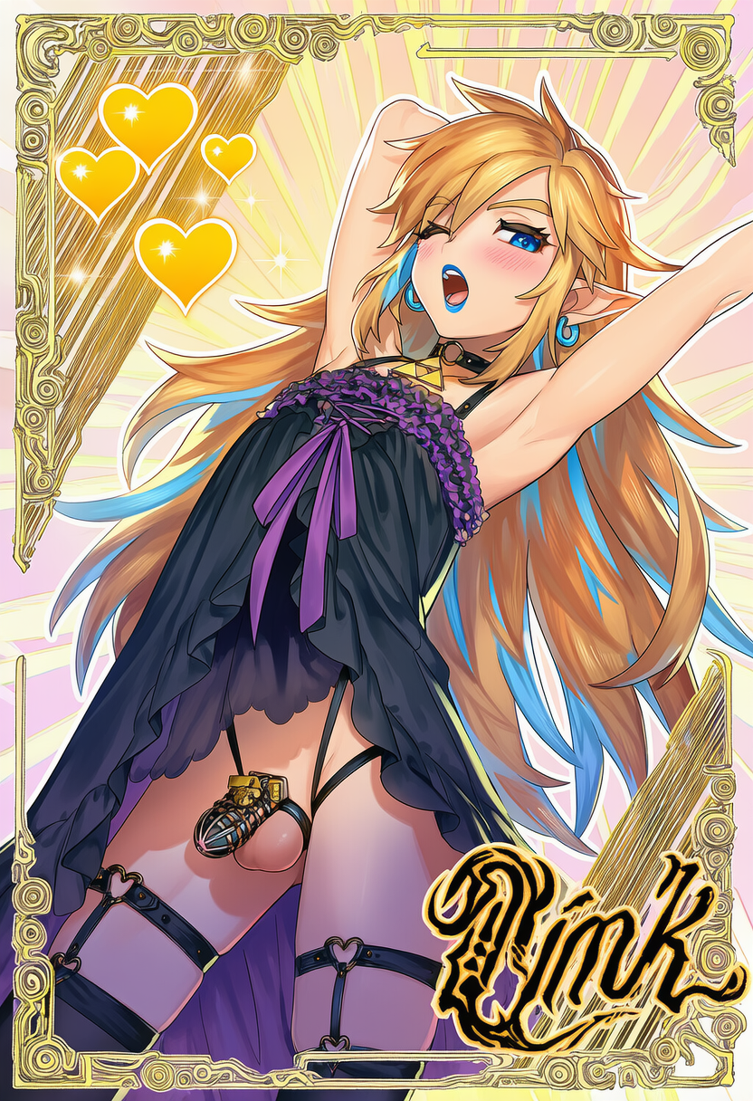 The Legend Of Zelda Hentai Art - trading card, ai art, long ears, makeup, black nails, crossdressing file de976d1eaf6f98b7688db7e6c550ef75