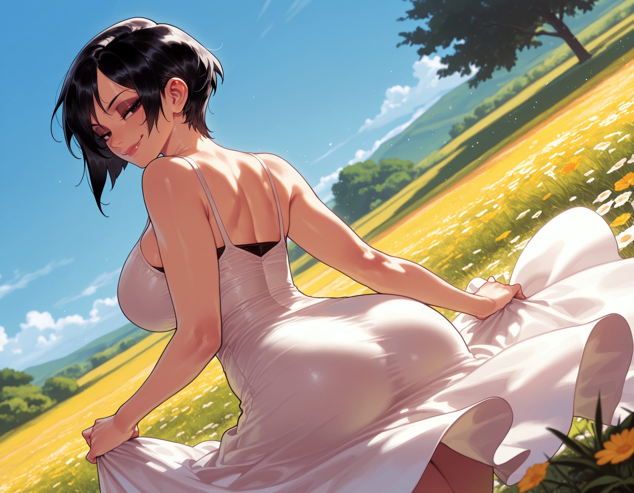 Resident Evil Xxx Art - ass, presenting breasts, blue sky, curvaceous, curvaceous female, sleeveless, looking back file e472d89762e1215e432dd9b377eacee7