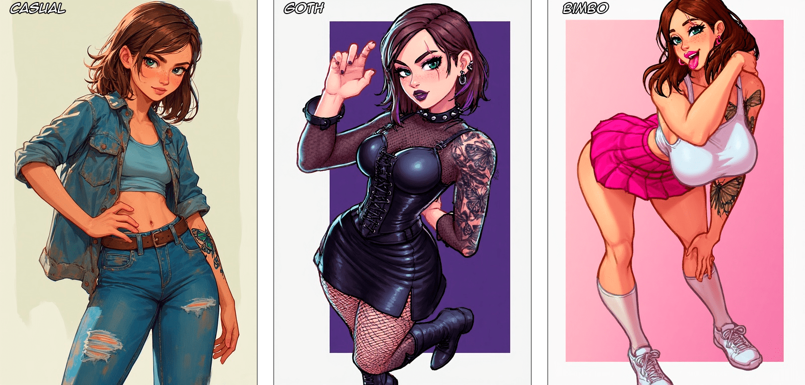 Ellie Sex Art - alternate costume, breasts, tattoo, small breasts, brown hair, socks, 3girls file ee4ef6f68d1e7824c380776dc287ff7a