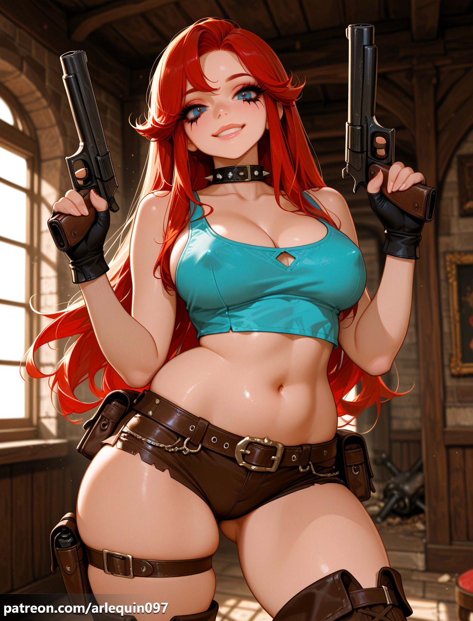 Tomb Raider Rule - pouch, shorts, brown footwear, finger on trigger, makeup file f9a39b8784b25e6752b2573ed1e3a962