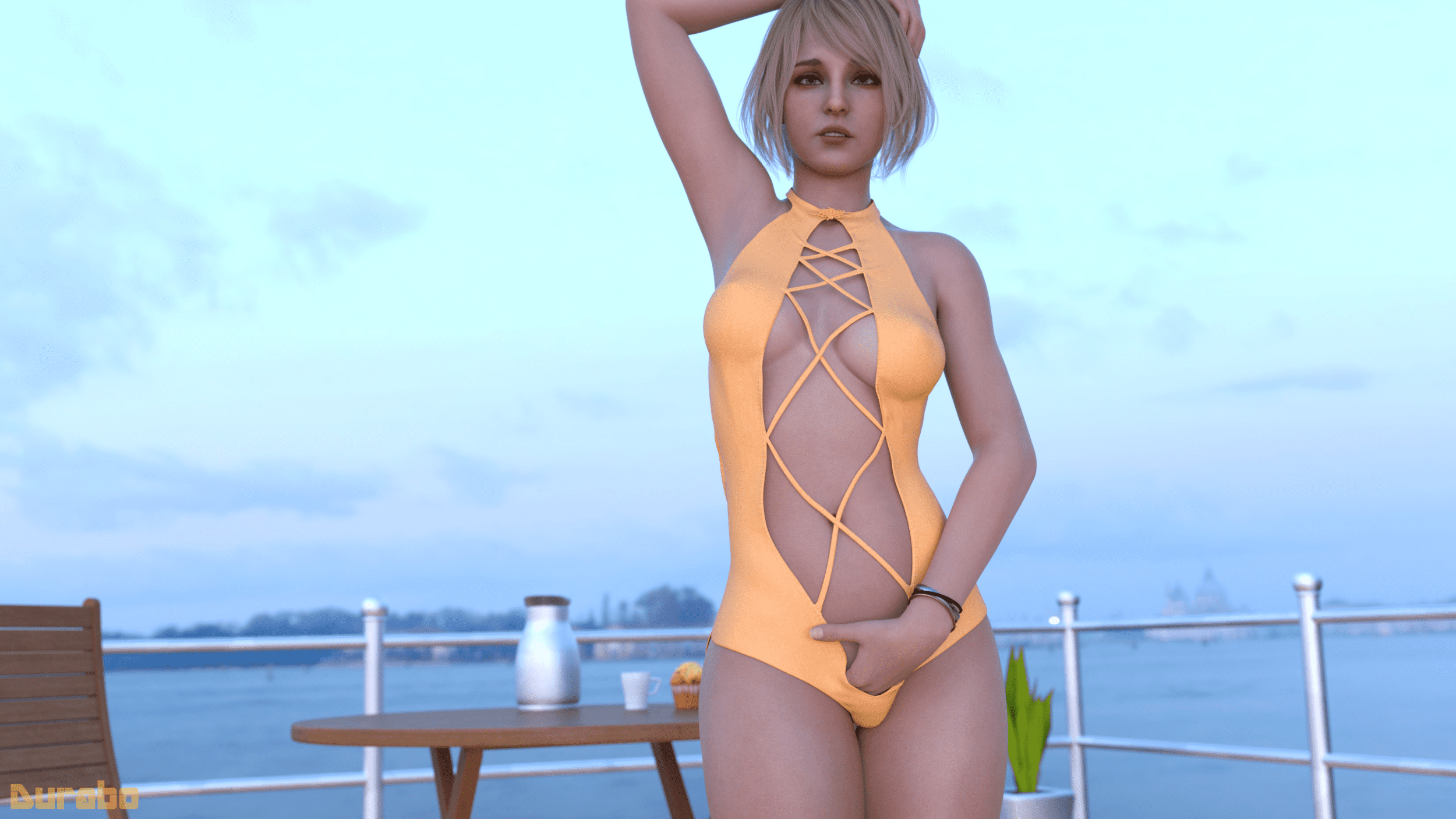 Resident Evil Free Sex Art - swimsuit, orange one-piece swimsuit, one-piece swimsuit, durabo, 1girls, orange swimsuit, solo file ff91c487bfbcca9528c99ce6b1f33409